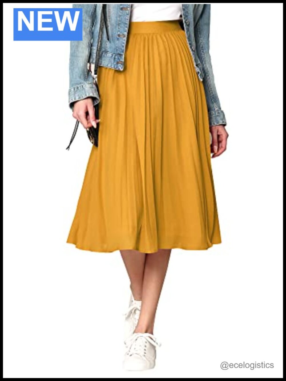 High Waist Pleated Midi A-Line Swing Skirt Flared Flowy